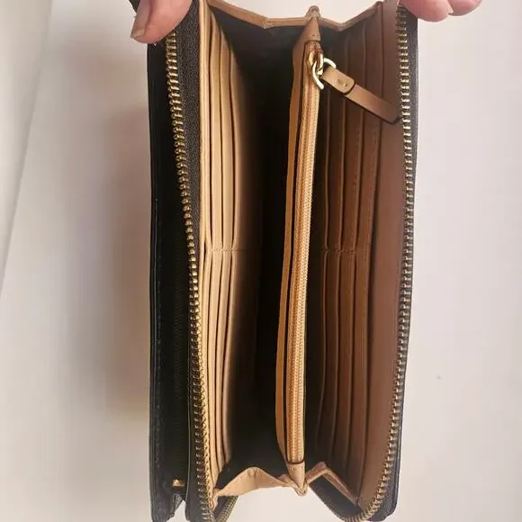 Kate Spade Wristlet, Black Leather, Layton Wallet, Beige Interior - Picture 3 of 5